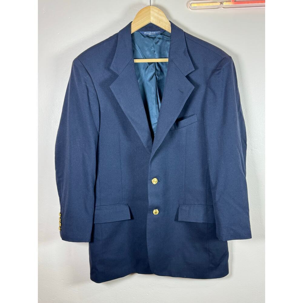 Polo Ralph Lauren Made in USA 100% Worsted Wool Navy Blazer Gold Buttons VTG 20